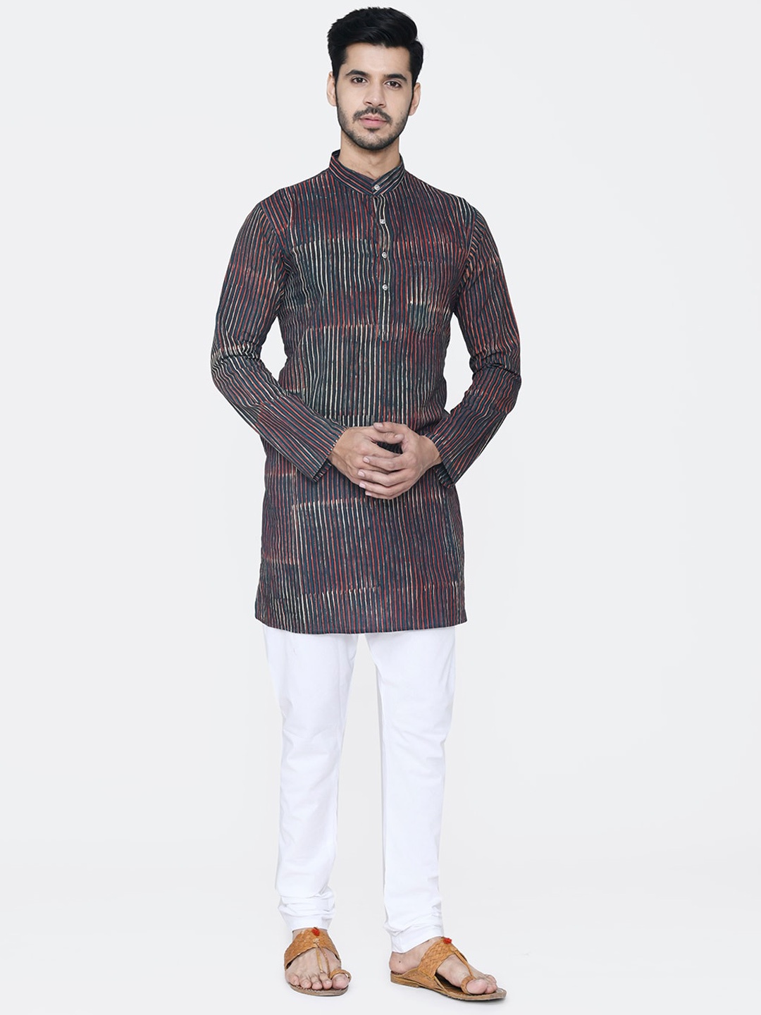 

Wintage Men Navy Blue & White Striped Kurta with Pyjamas
