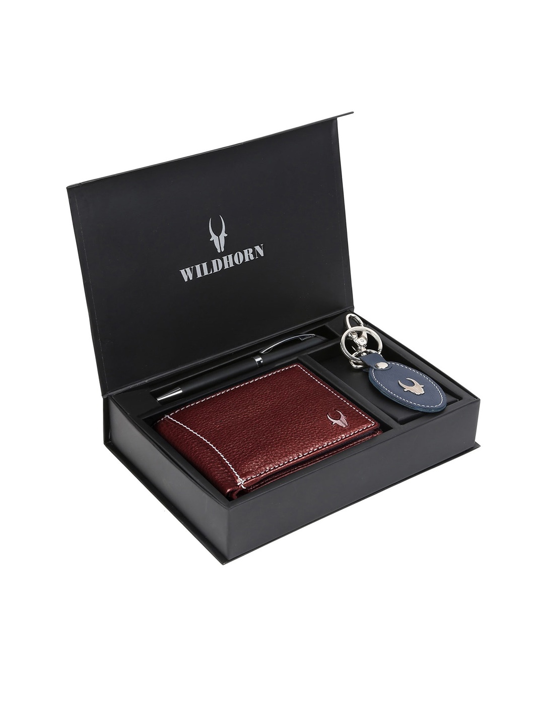 

WildHorn Men Brown & Blue RFID Protected Genuine Leather Accessory Gift Set