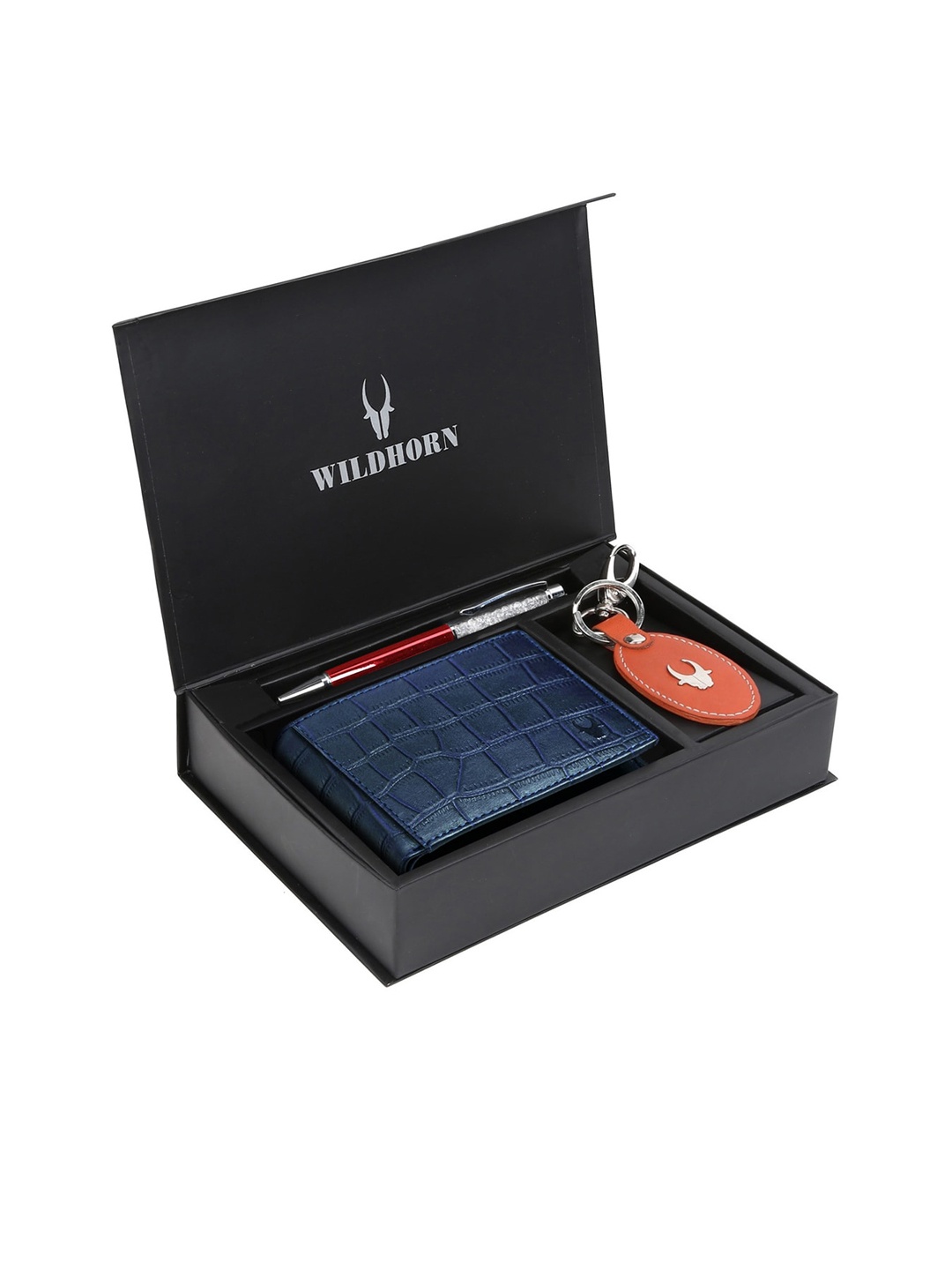 

WildHorn Men RFID Protected Genuine Leather Accessory Gift Set, Blue