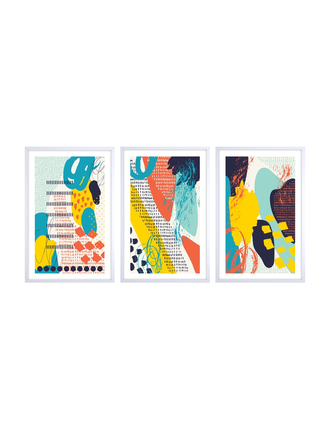 

999Store Set Of 3 Blue & Yellow Abstract Printed Wall Art