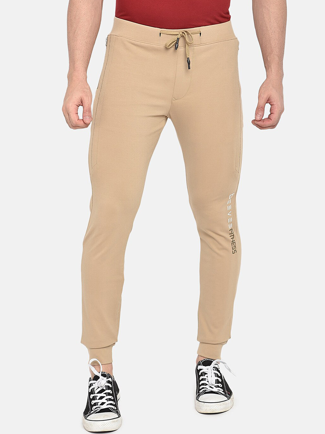 

beevee Men Khaki-Coloured Solid Straight-Fit Track Pants