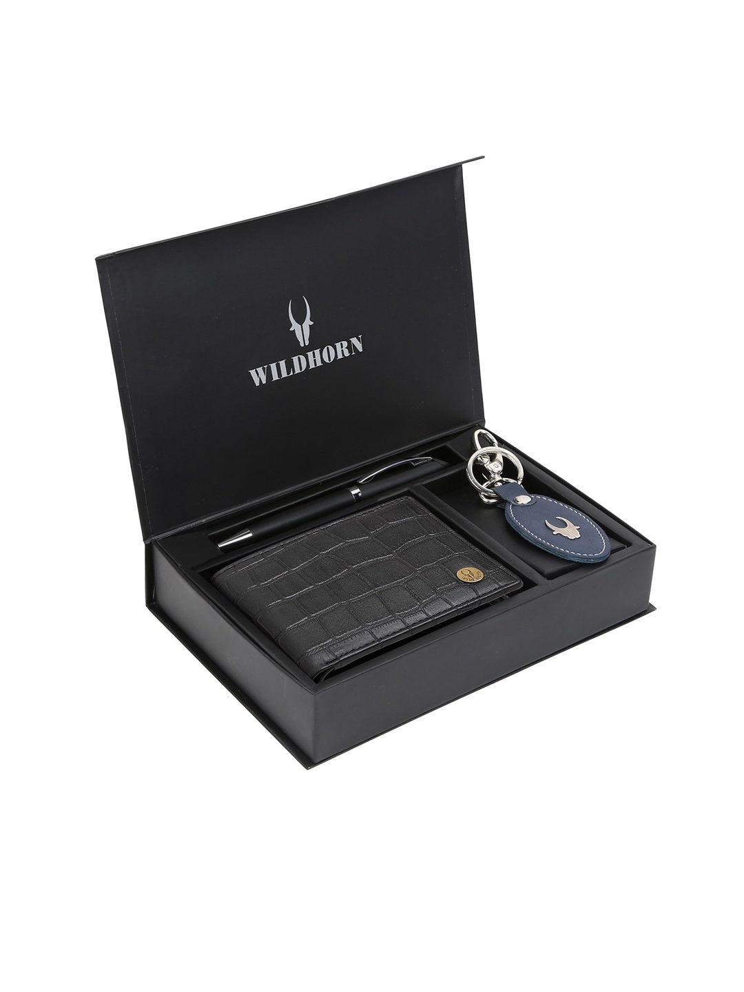 

WildHorn Men Black & Blue RFID Protected Genuine Leather Accessory Gift Set