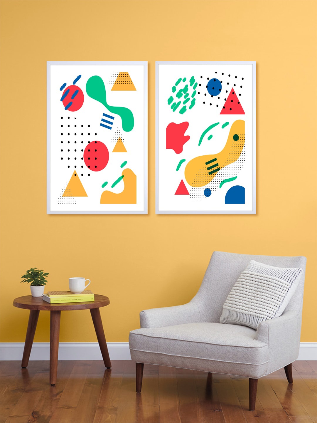 

999Store Set Of 2 Yellow & Red Shapes Printed Wall Art