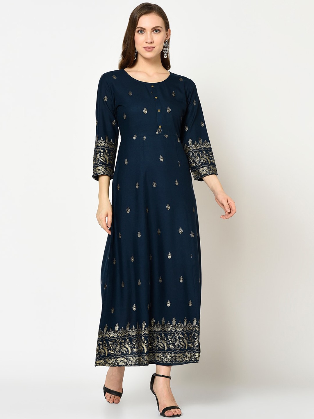 

Yufta Women Navy Blue Printed Maxi Dress