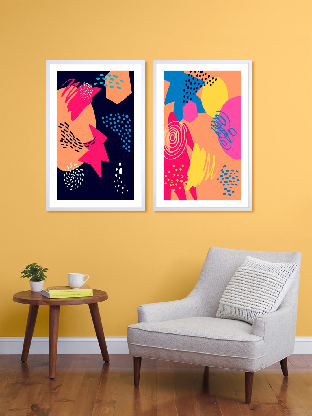 

999Store Set Of 2 Black & Orange Abstract Printed Wall Art