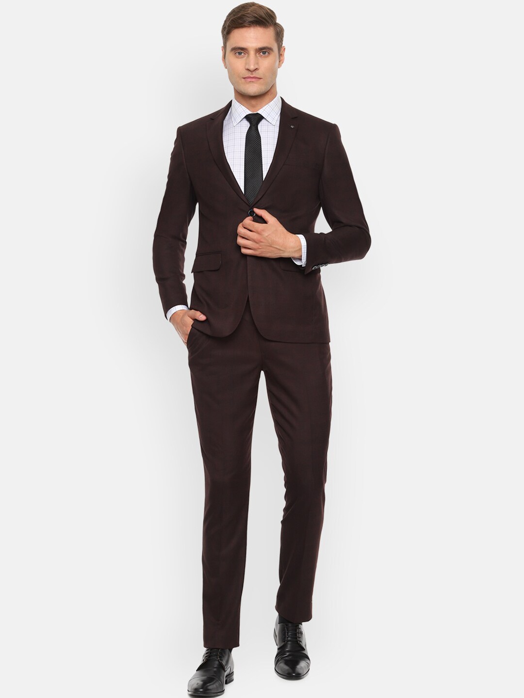 

Louis Philippe Men Brown Checked Slim-Fit Single-Breasted Formal Suit
