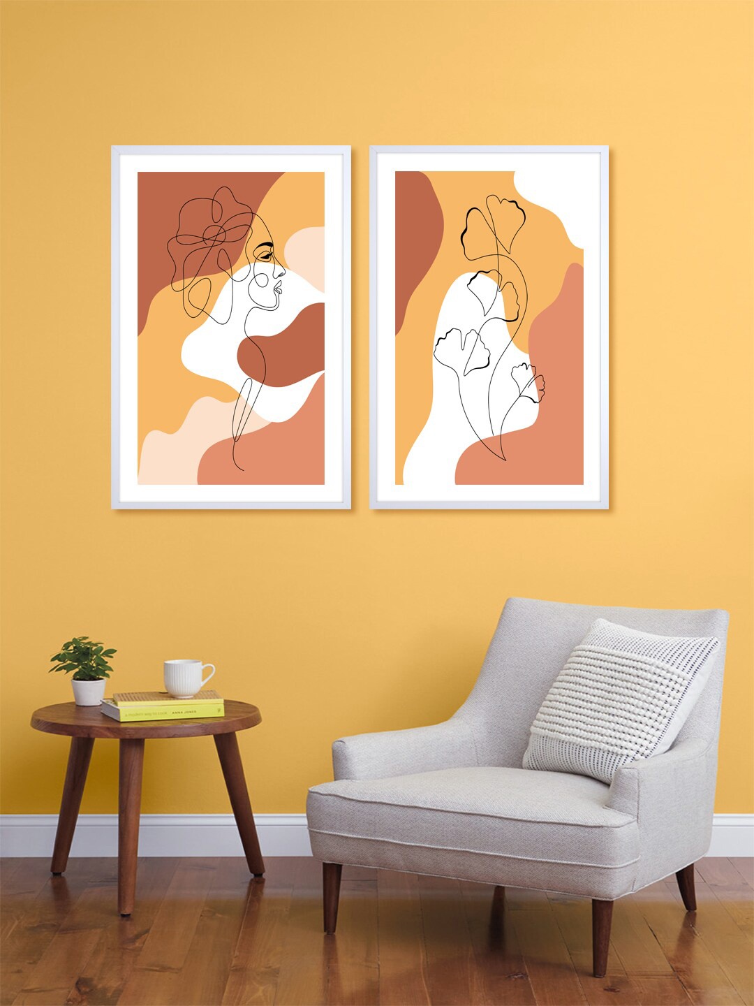 

999Store Set Of 2 Brown & Beige Lady Printed Wall Art