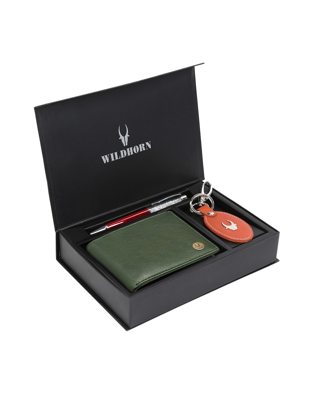 

WildHorn Men RFID Protected Genuine Leather Accessory Gift Set, Green