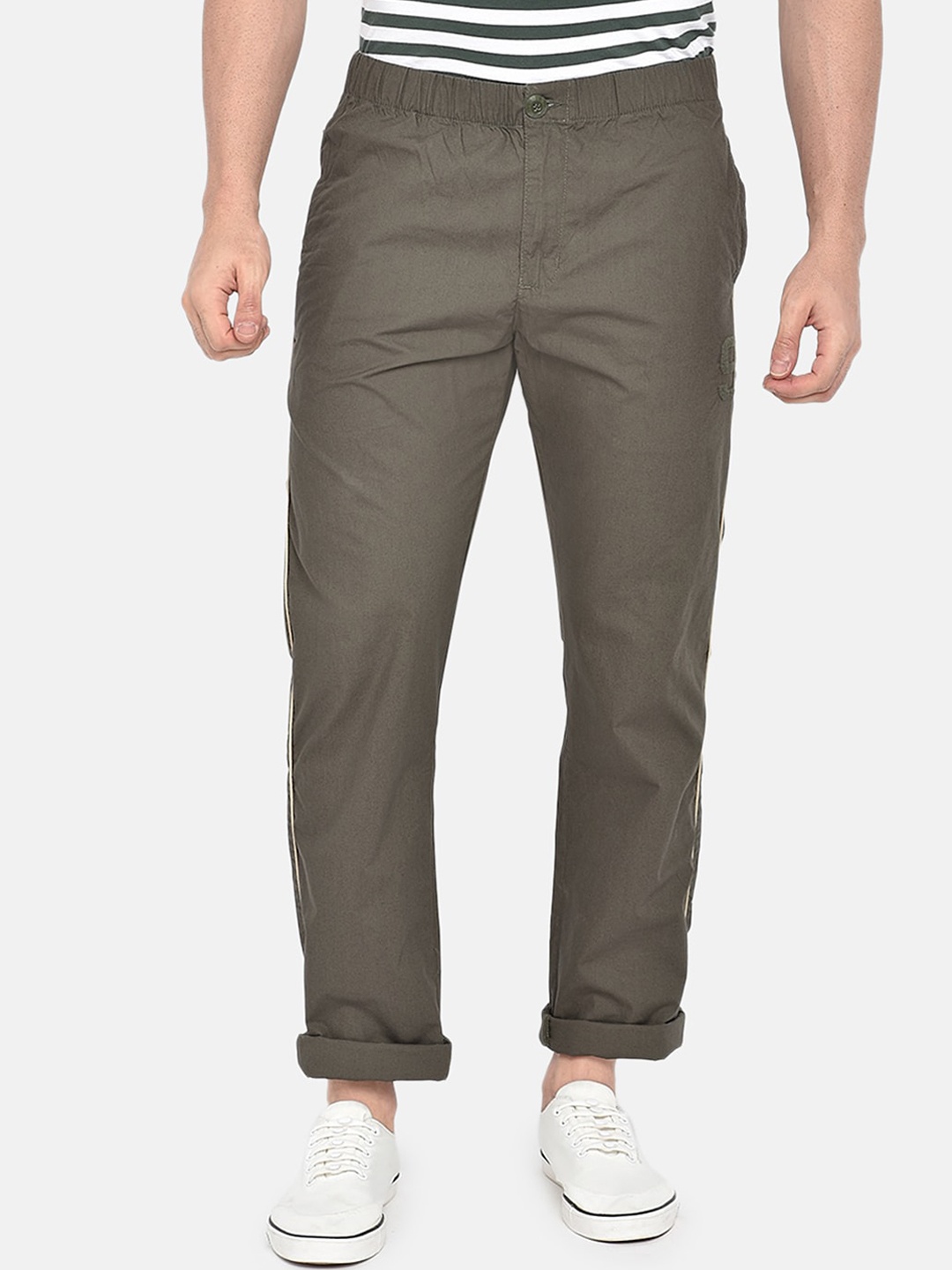 

beevee Men Olive Brown Solid Straight-Fit Track Pants