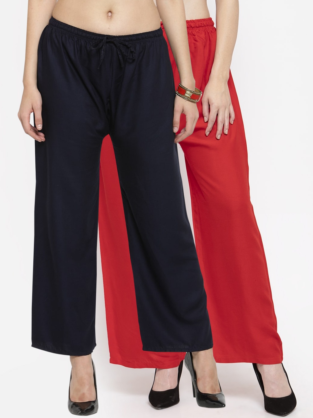 

Clora Creation Women Pack Of 2 Multicoloured Solid Straight Palazzos, Red