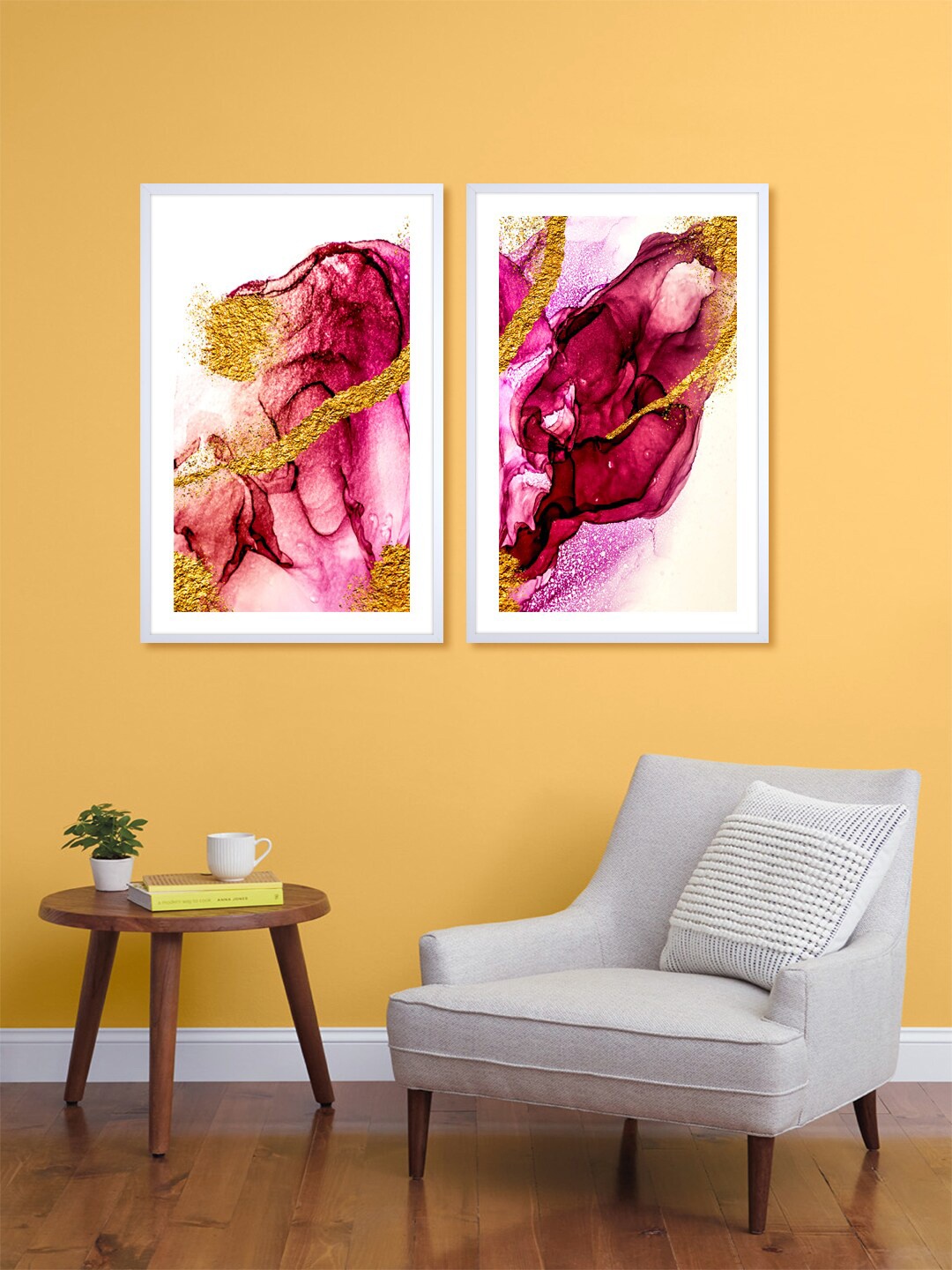

999Store Set Of 2 Burgundy & Gold-Toned Abstract Printed Wall Art