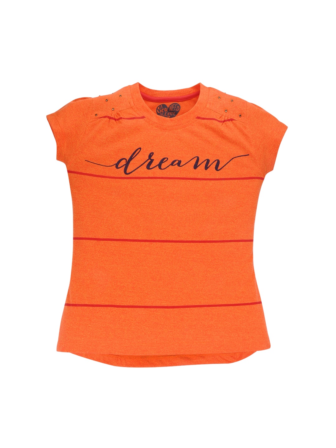

FEMEA Girls Orange & Black Printed Pure Cotton Top