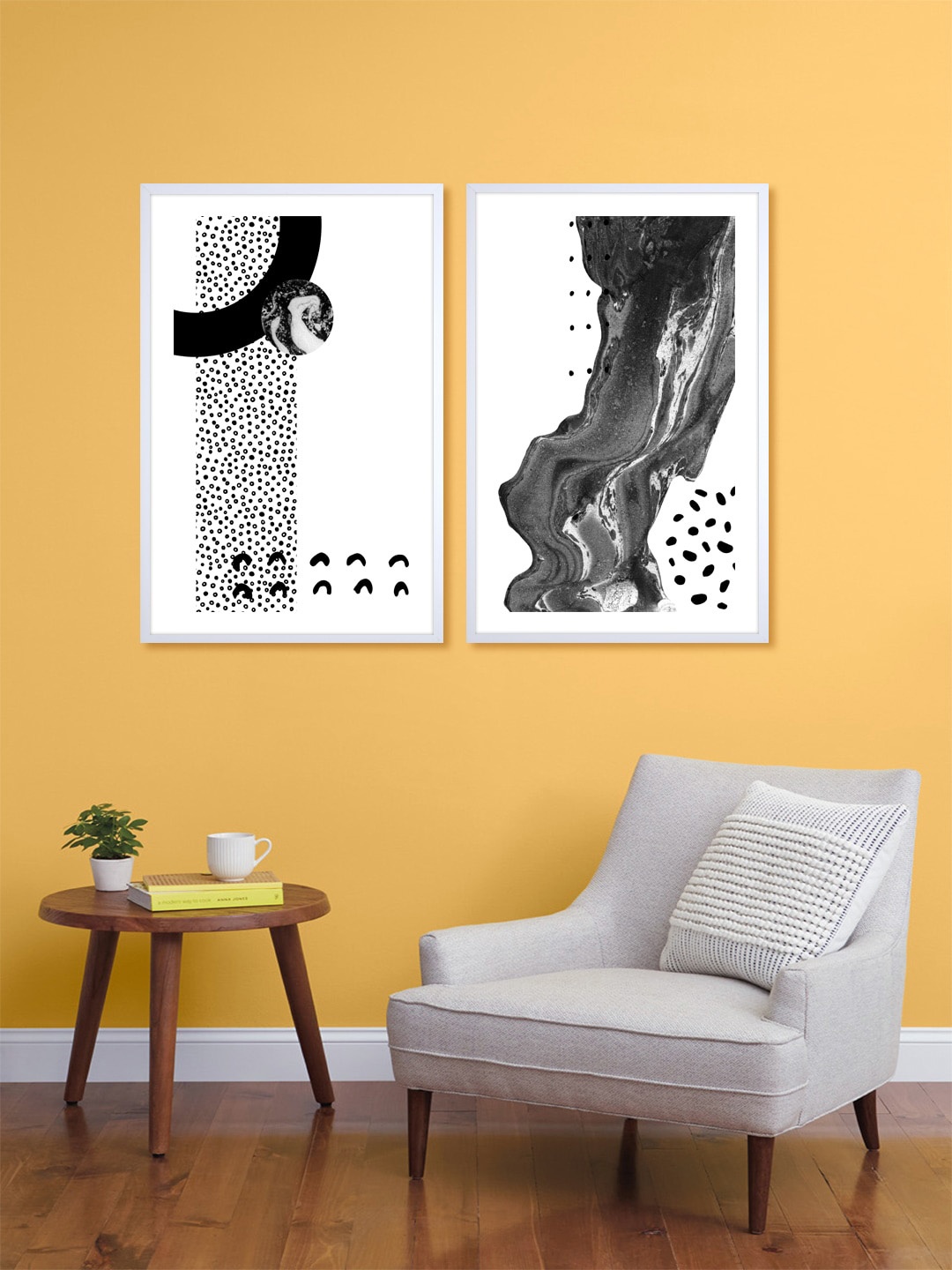 

999Store Set Of 2 White & Black Abstract Printed Wall Art