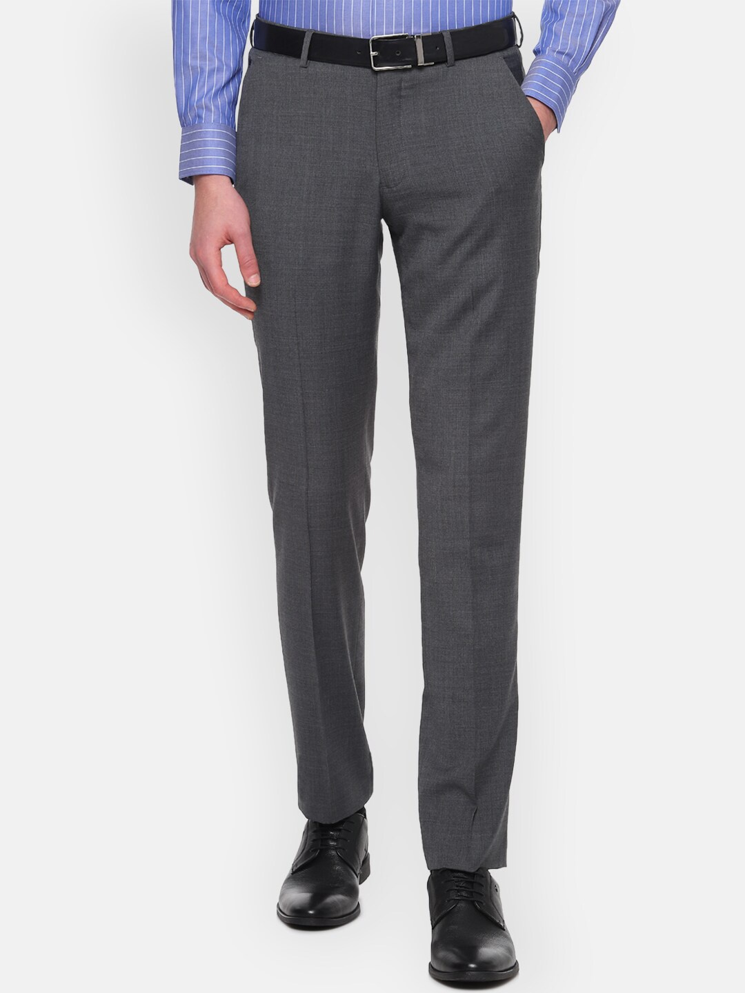 

Louis Philippe Permapress Men Grey Slim Fit Solid Formal Trousers