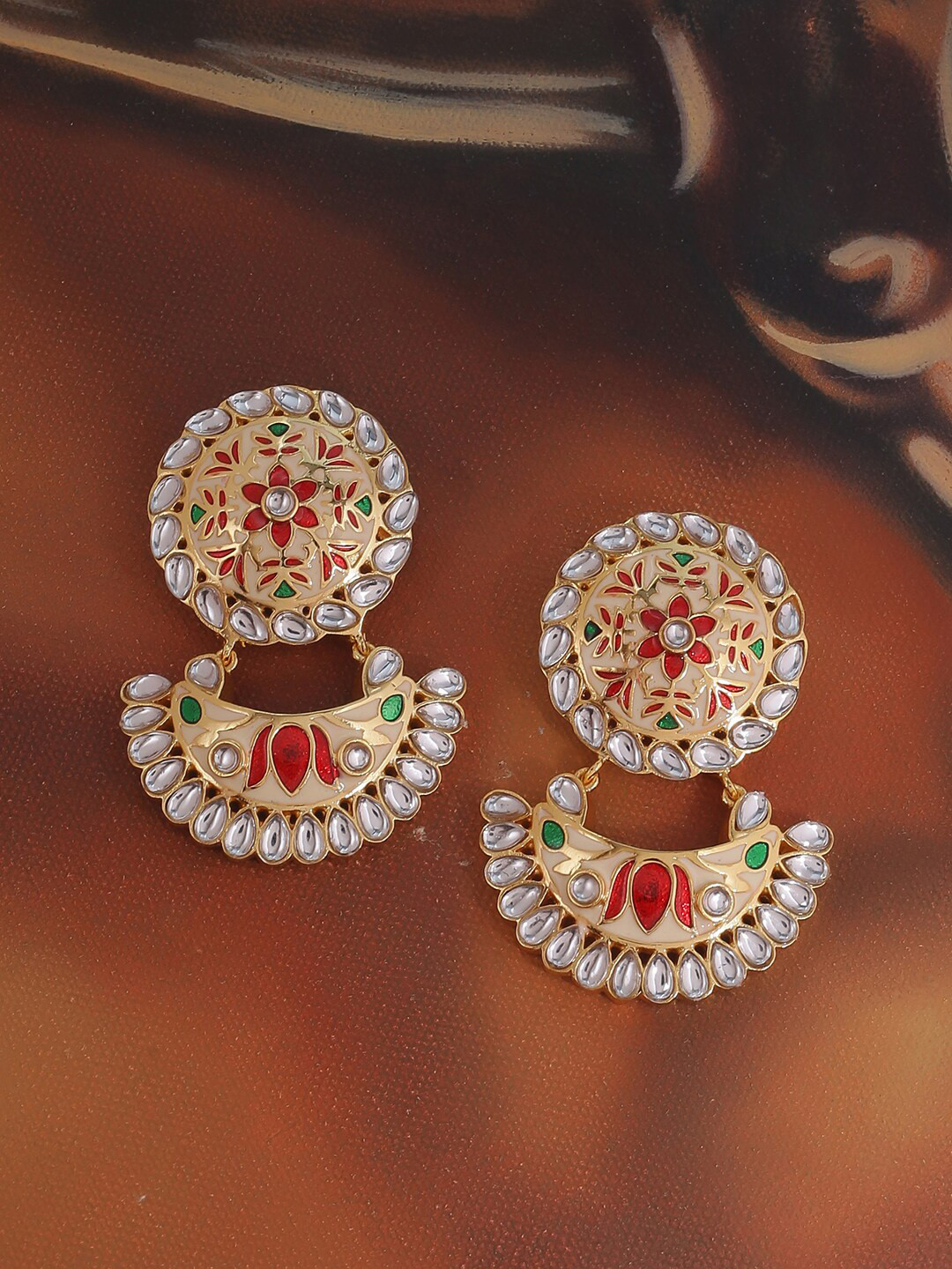 

Voylla Gold-Plated & White Enameled Floral Chandbalis