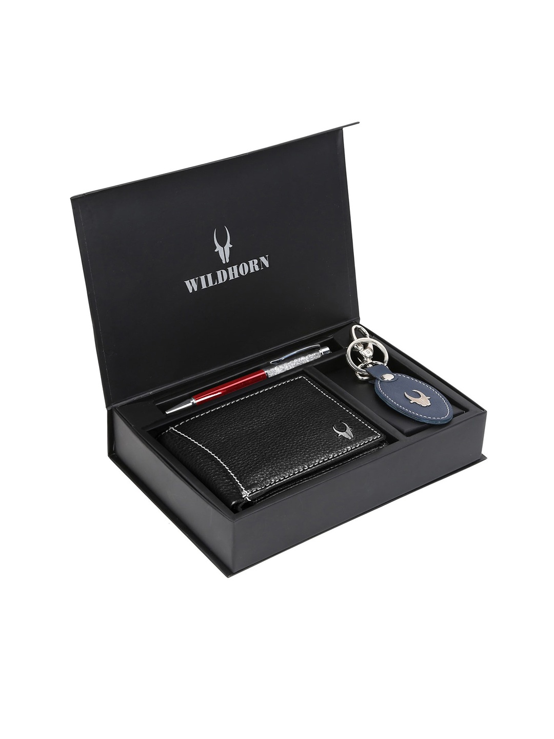 

WildHorn Men Black & Blue RFID Protected Genuine Leather Accessory Gift Set