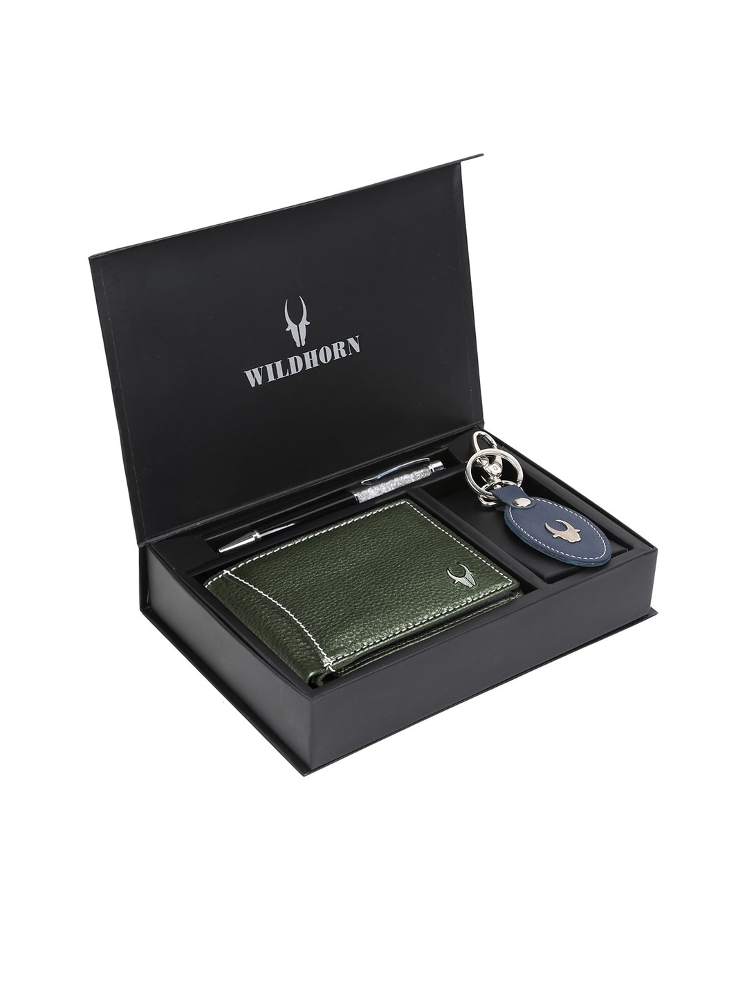 

WildHorn Men Green & Blue RFID Protected Genuine Leather Accessory Gift Set