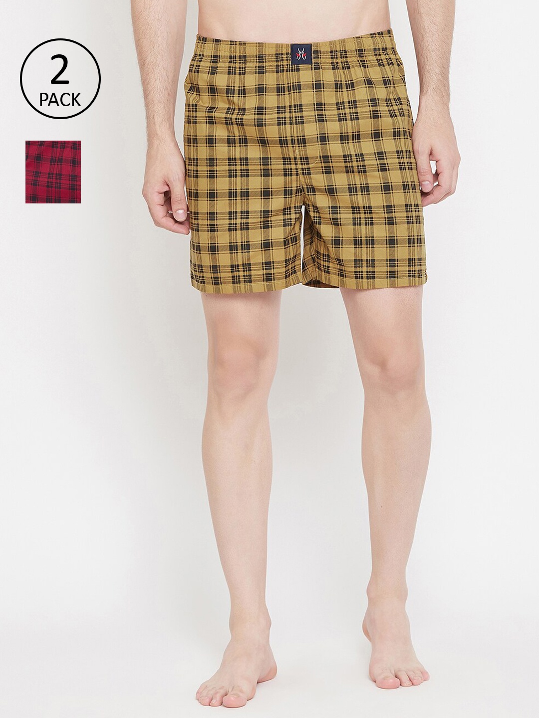 

Crimsoune Club Men Pack Of 2 Checked Woven Pure Cotton Boxers BX4109, Red