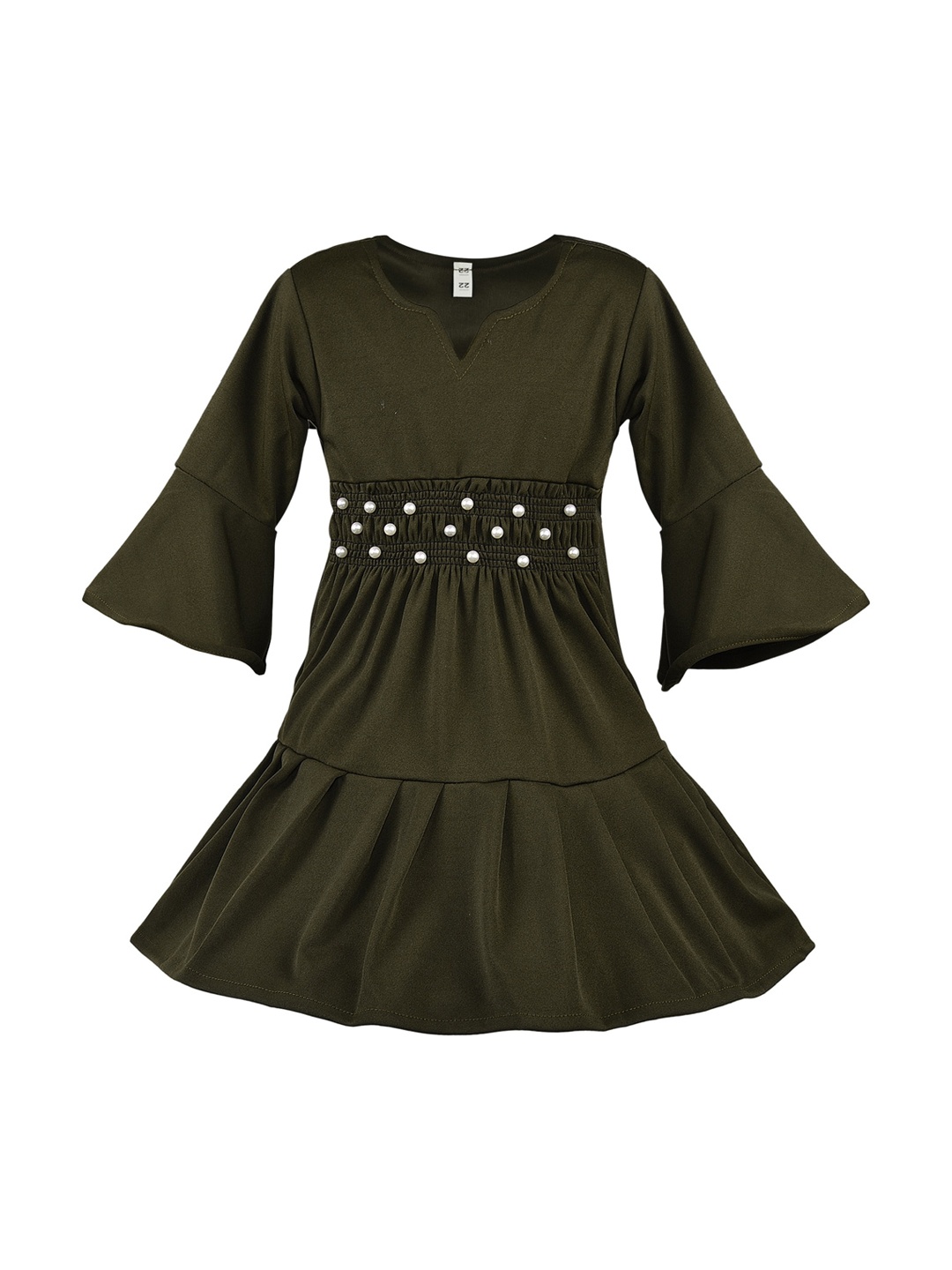 Wish Karo Girls Green Solid Fit and Flare Dress