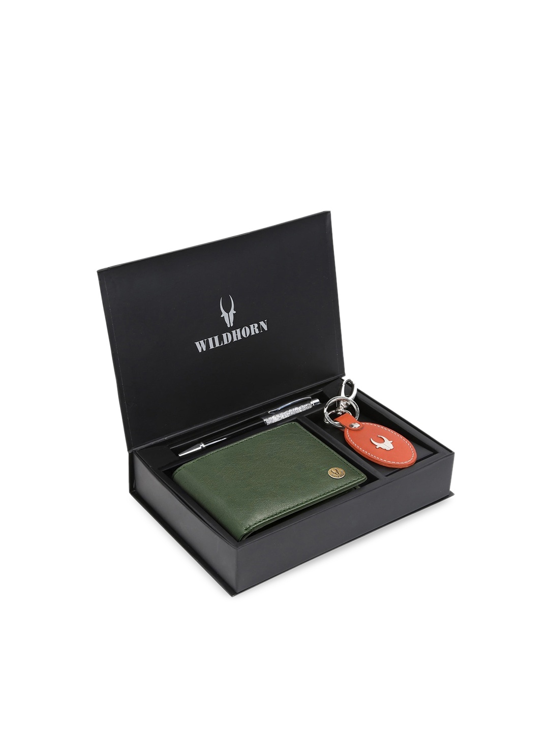 

WildHorn Men Brown & Red RFID Protected Genuine Leather Accessory Gift Set, Green