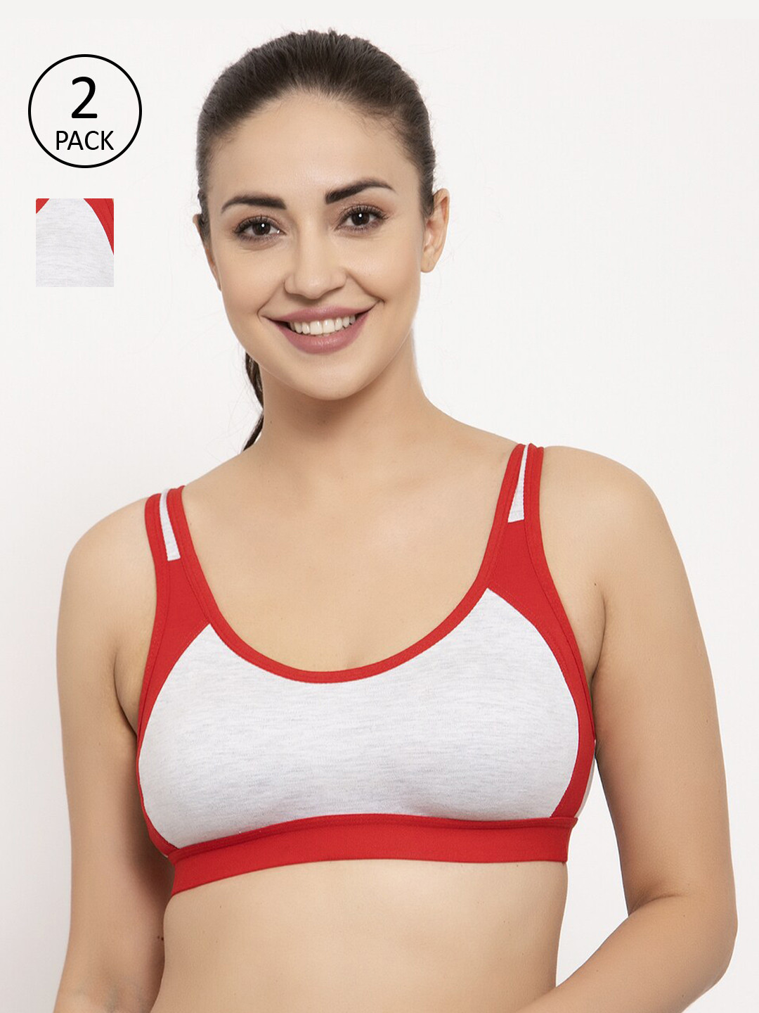 

GRACIT Pack Of 2 Colourblocked Non-Wired Non Padded Sports Bras PW16-03-03-28, Red