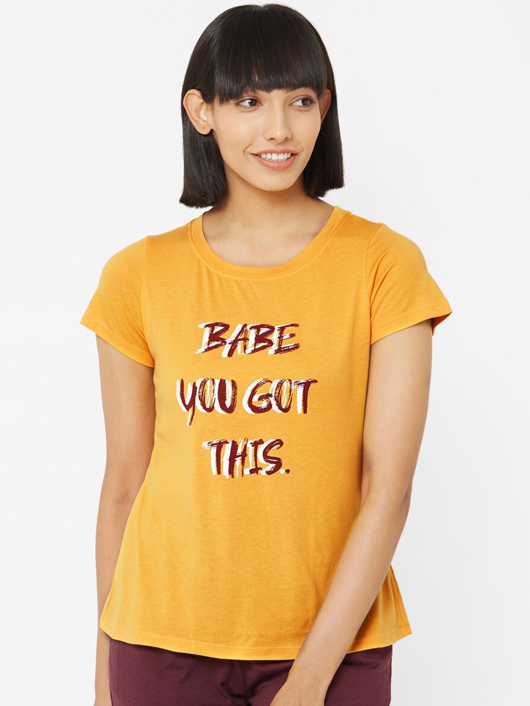 

Soie Women Mustard Yellow Printed Lounge T-Shirt