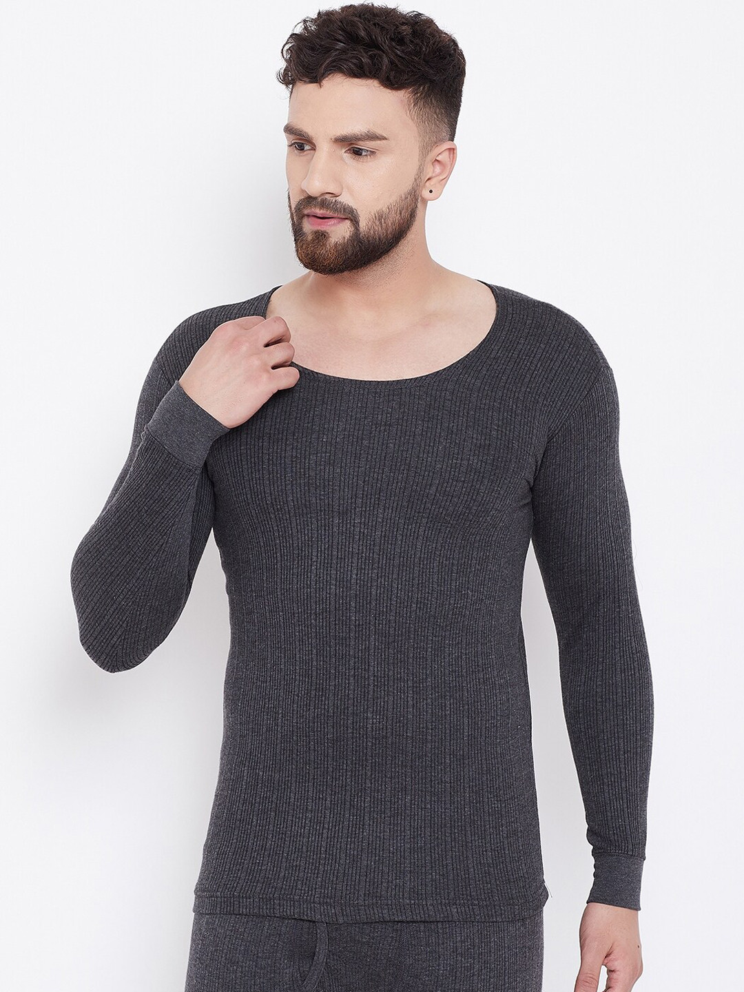 

NEVA Men Grey Striped Thermal T-Shirt