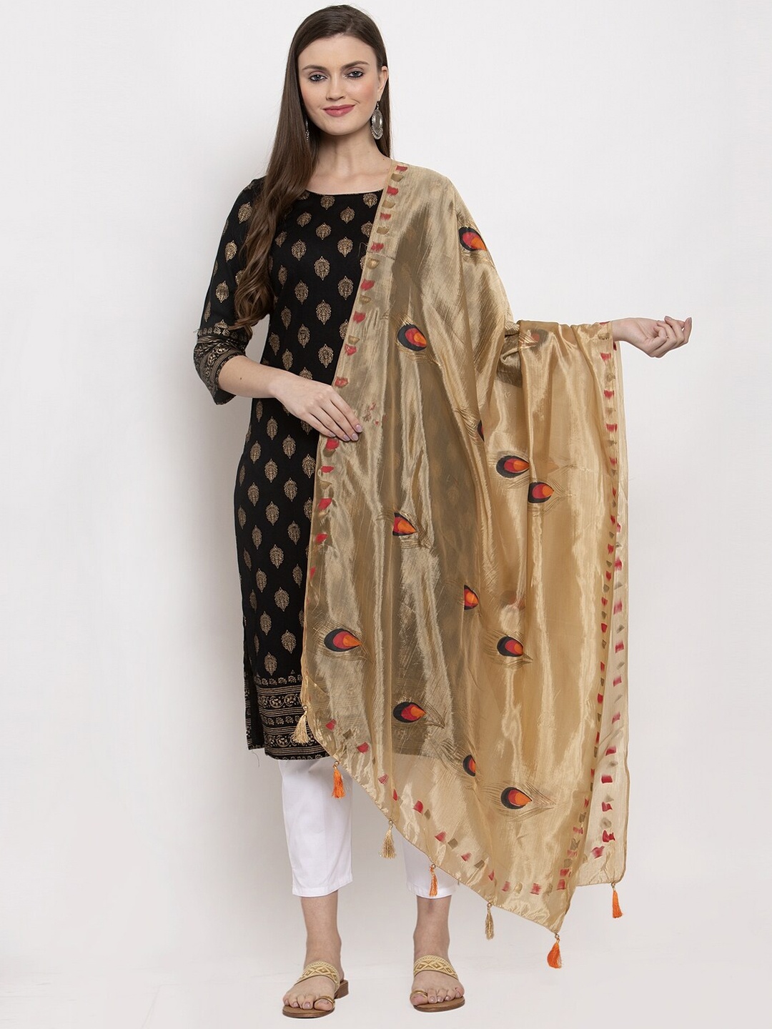 

Clora Creation Gold-Toned Printed Dupatta