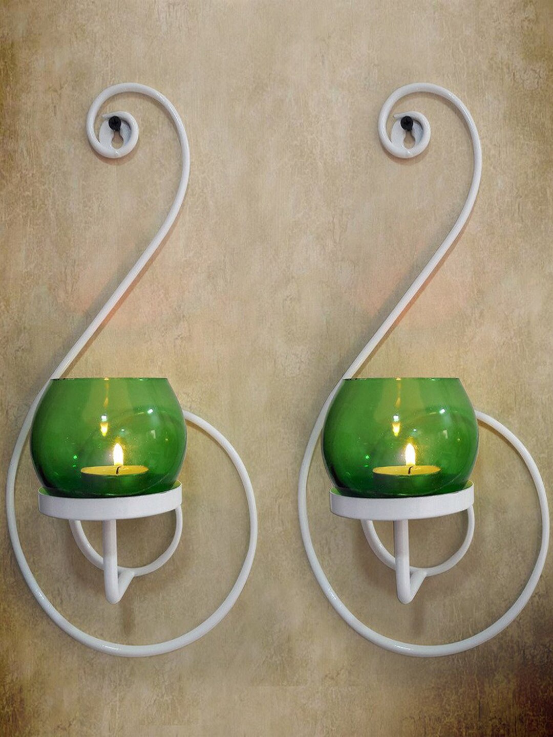 

TIED RIBBONS Set of 2 White & Green Wall Hanging Tealight Candle Holders