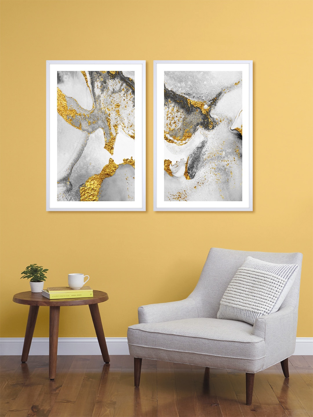 

999Store Set Of 2 Grey & Black Printed Abstract Pattern Wall Art