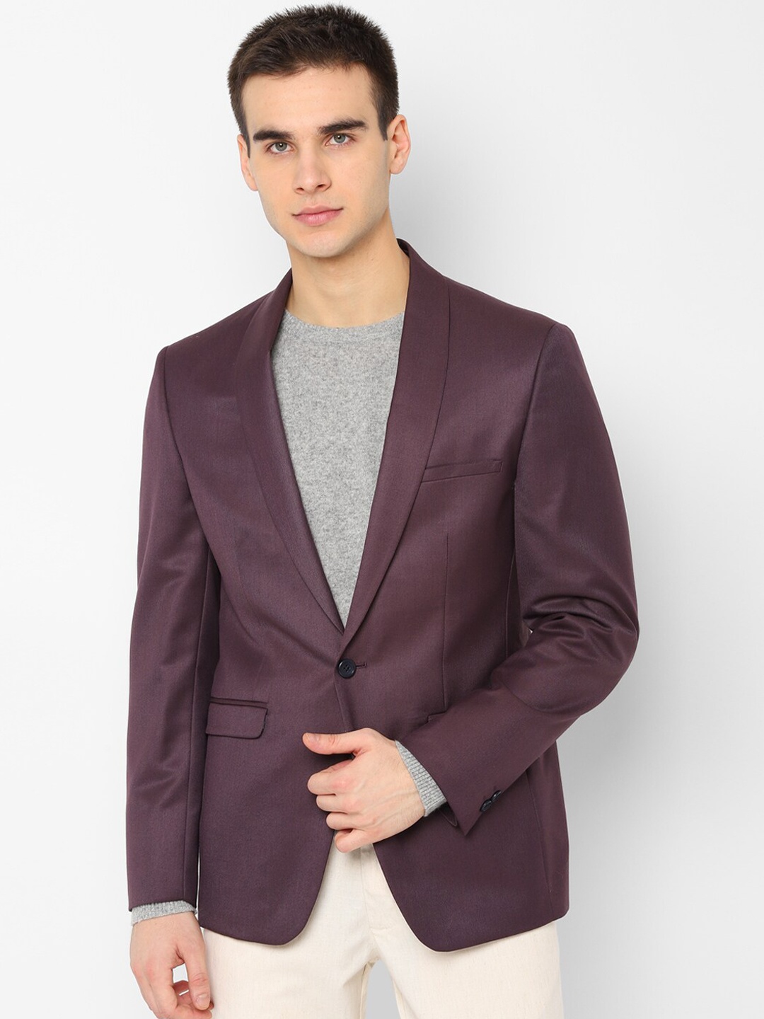 

Allen Solly Men Purple Solid Slim-Fit Single-Breasted Formal Blazer