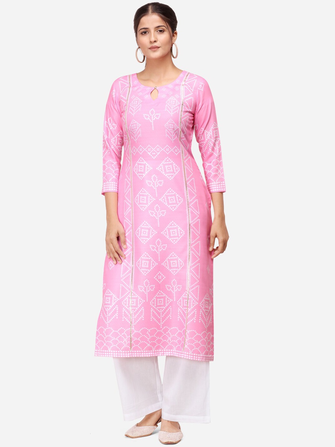 Kvsfab Women Pink & White Printed Kurta with Palazzos