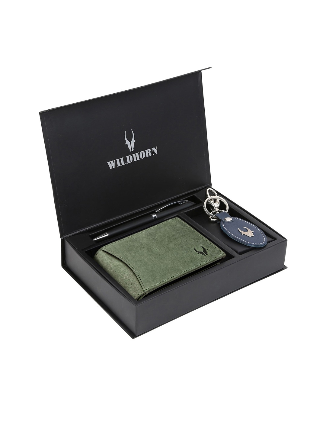 

WildHorn Men Green & Blue RFID Protected Genuine Leather Accessory Gift Set