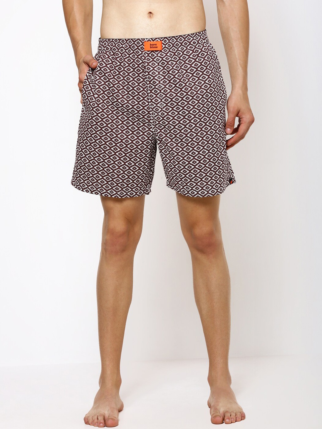 

Bareblow Men Brown & White Rhombus Printed Boxers BBBX118M
