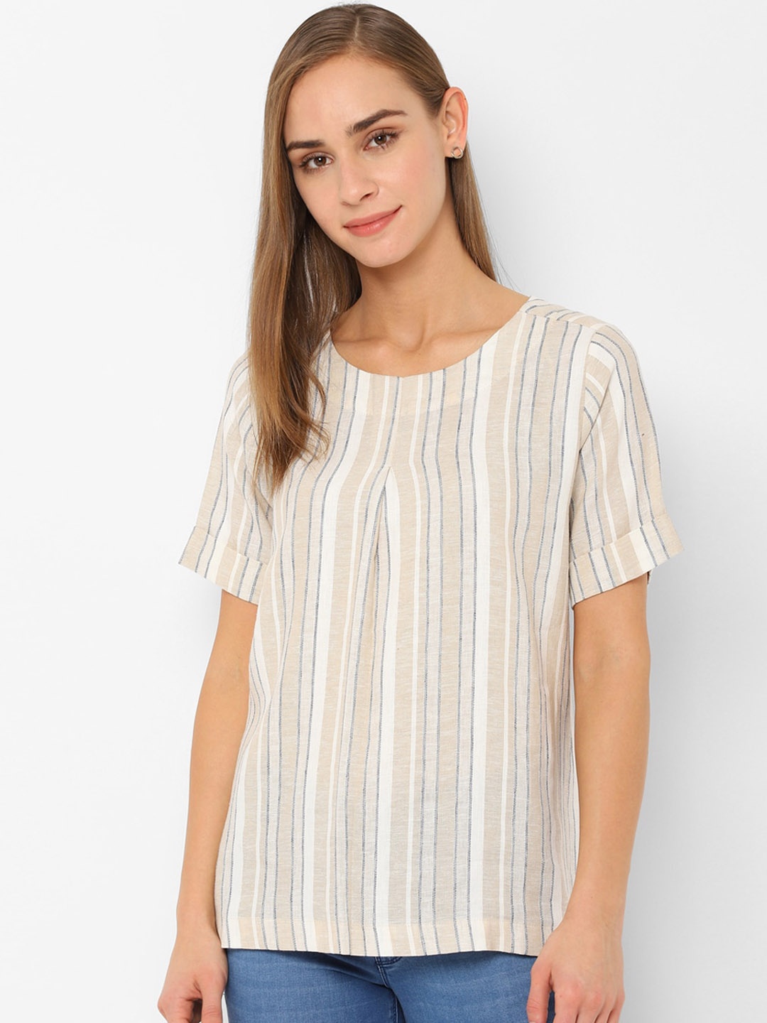 

Allen Solly Woman Beige & White Striped Top