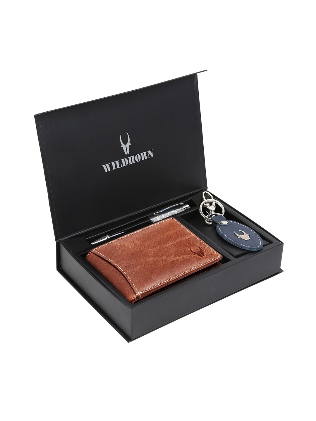 

WildHorn Men Tan Brown & Blue RFID Protected Genuine Leather Accessory Gift Set
