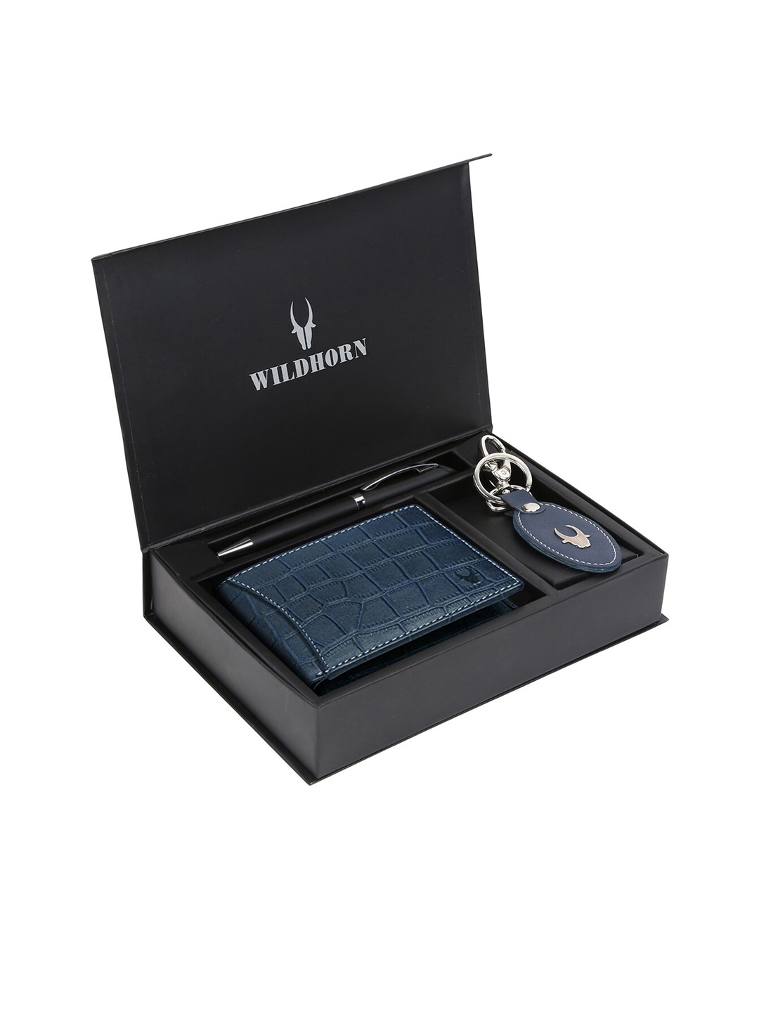 

WildHorn Men Blue & Black RFID Protected Genuine Leather Wallet & Pen Accessory Gift Set
