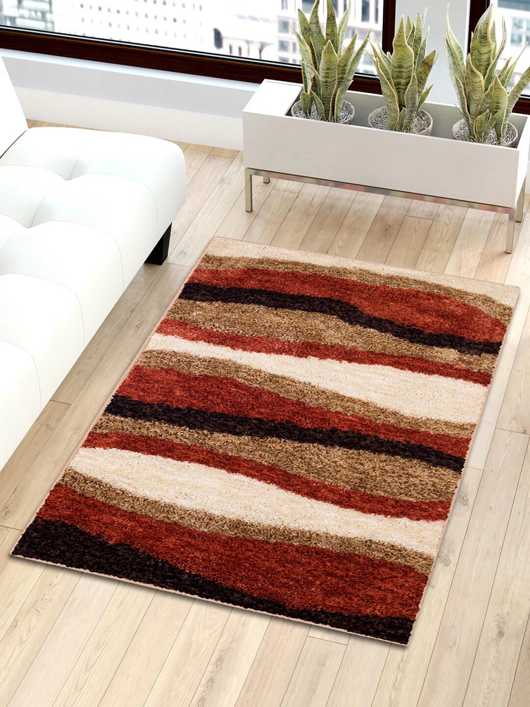 

Story@home Unisex Brown & Red Geometric Shaggy Anti-Skid Fur Carpet