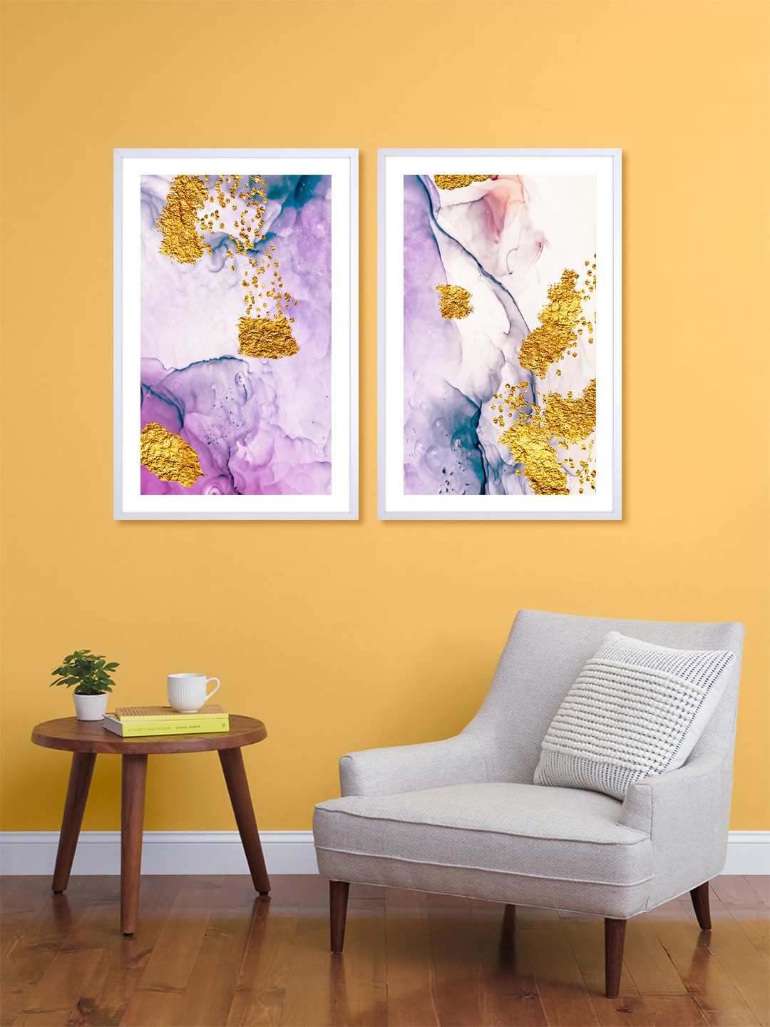 

999Store Set Of 2 Purple & Gold-Toned Abstract Printed Wall Art