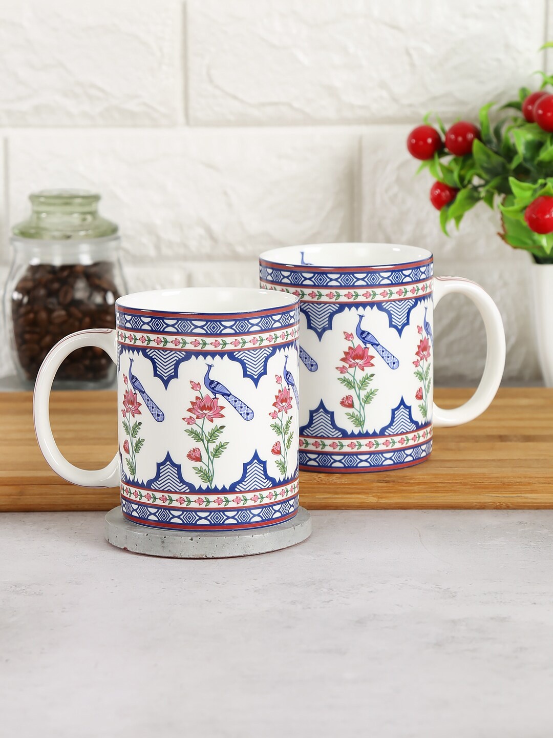 

India Circus by Krsnaa Mehta Set of 2 Blue Printed Coffee Mugs