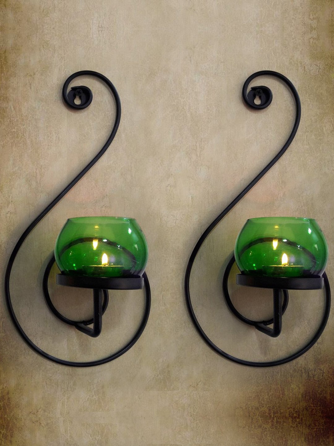 

TIED RIBBONS Green Pack of 2 Wall Hanging Tealight Candle Holder, Black