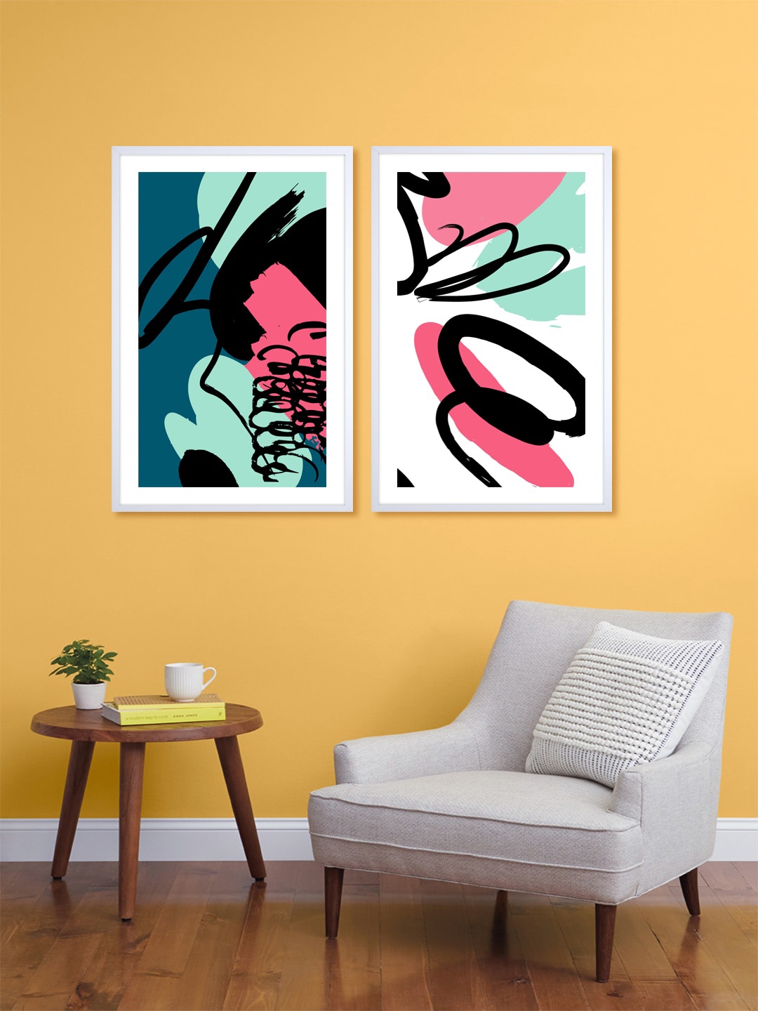 

999Store Set Of 2 Blue & Black Printed Seamless Strokes Wall Art
