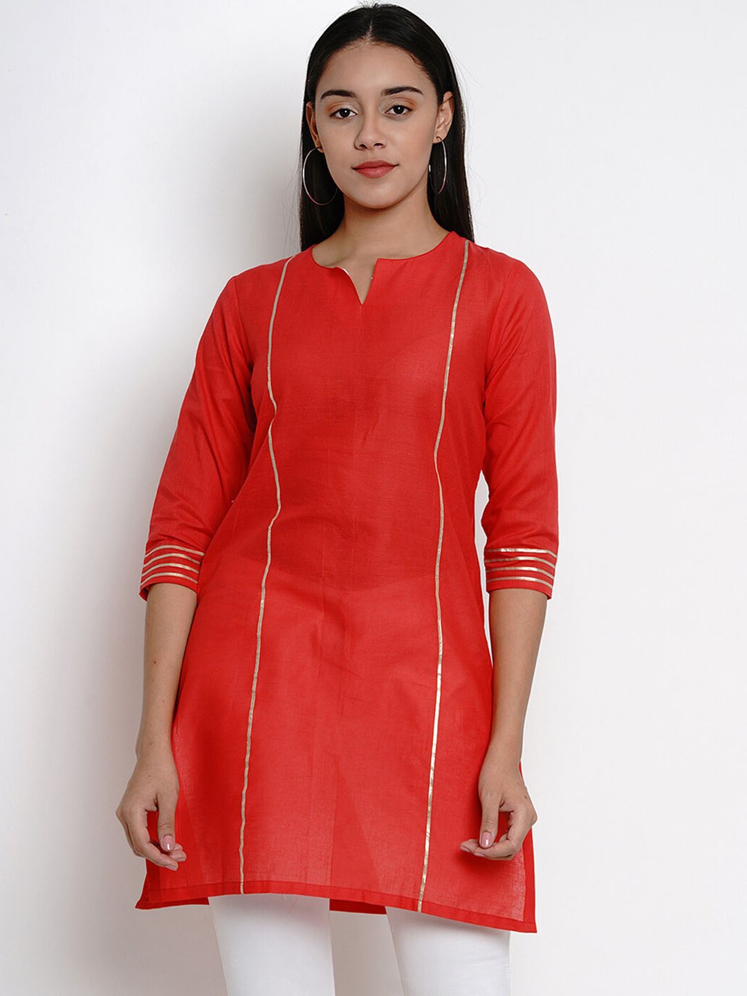 

Bhama Couture Women Orange Straight Tunic With Gota Detailing, Red