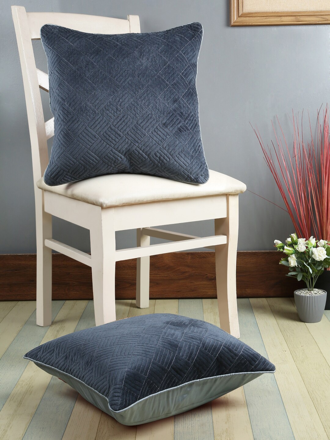 

eyda Blue Set of 2 Self Design Square Cushion Covers