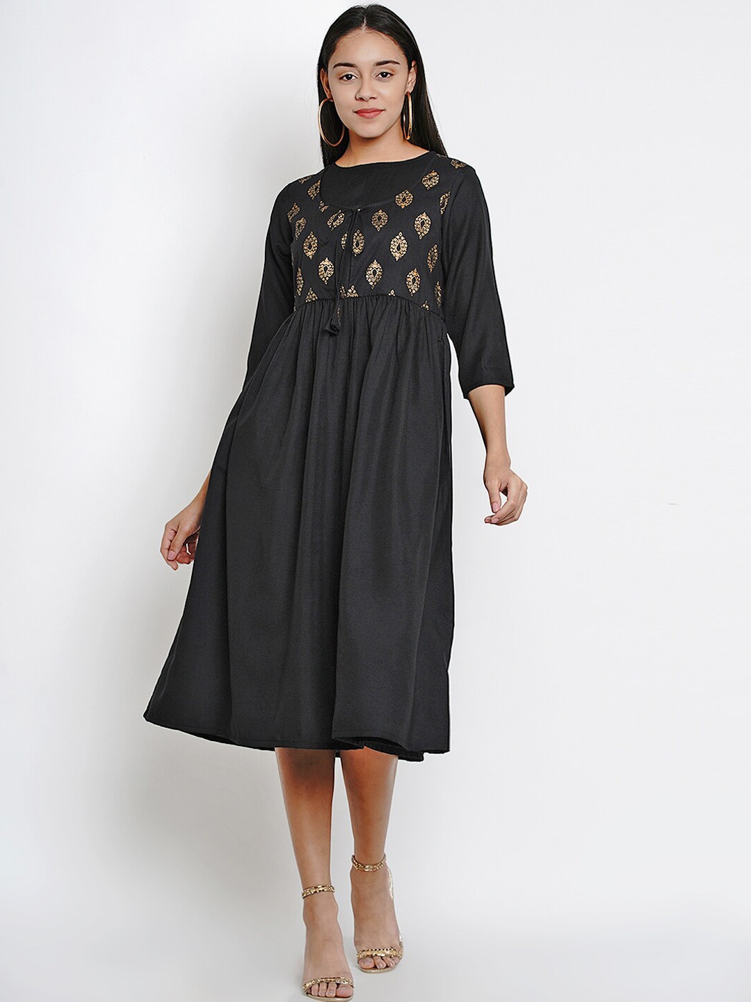 

Bhama Couture Women Black Printed A-Line Dress
