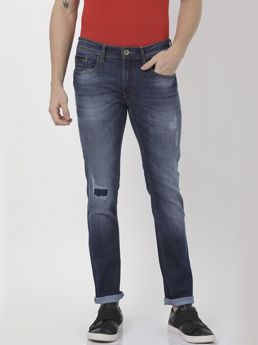 

Llak Jeans Men Blue Skinny Fit Mid-Rise Low Distress Stretchable Jeans