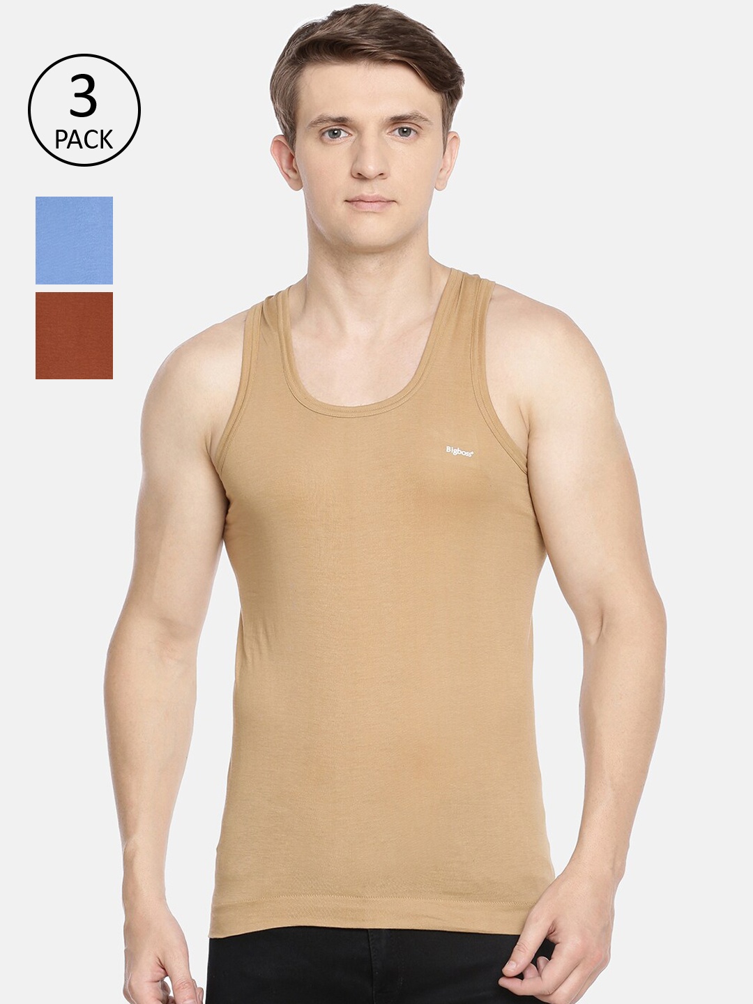 

Dollar Bigboss Men Pack of 3 Solid Combed Cotton Vests MDVE-01-COLOUR-PO3-C1-BB-FineRN, Assorted