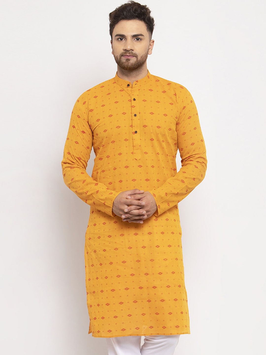 Jompers Men Yellow & Red Printed Straight Kurta