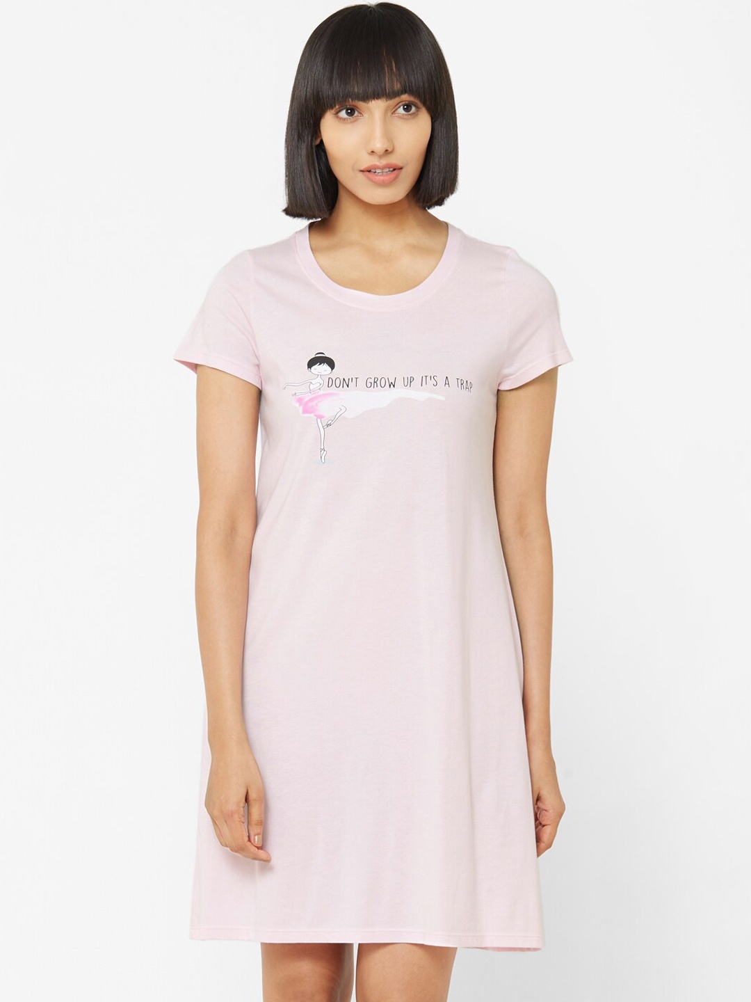 

Soie Women Pink Printed Knee Length Nightdress