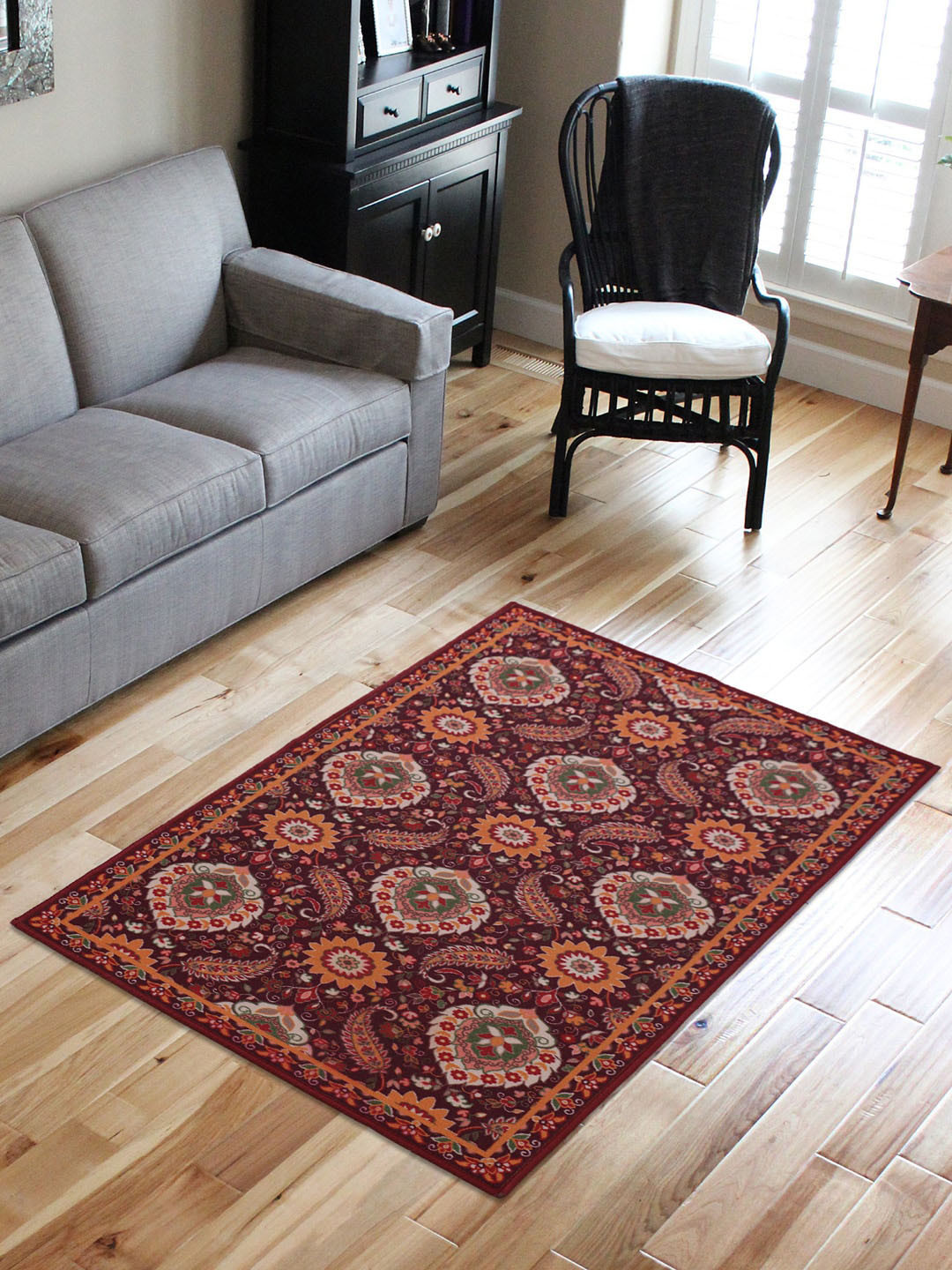 

RUGSMITH Burgundy & Orange Printed Anti-Skid Carpet